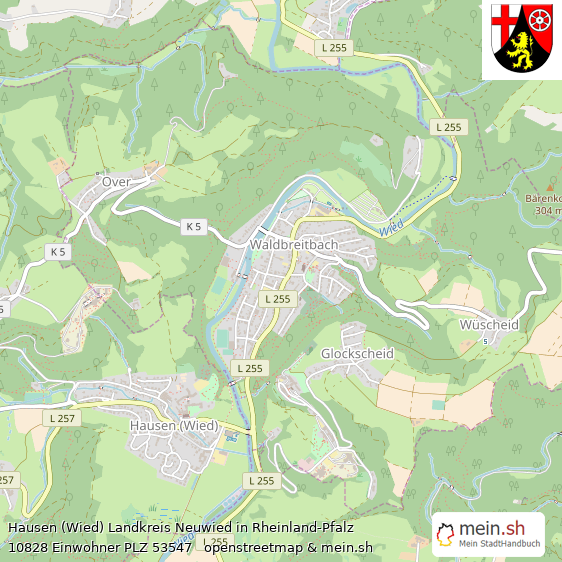 Hausen (Wied) Landkreis Neuwied Lageplan © Openstreetmap Contributors Hausen (Wied) Großes Dorf Lageplan